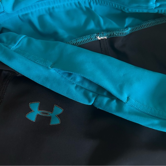 EUC Under Armour black capri yoga pants turquoise blue waistband leggings - Picture 3 of 5